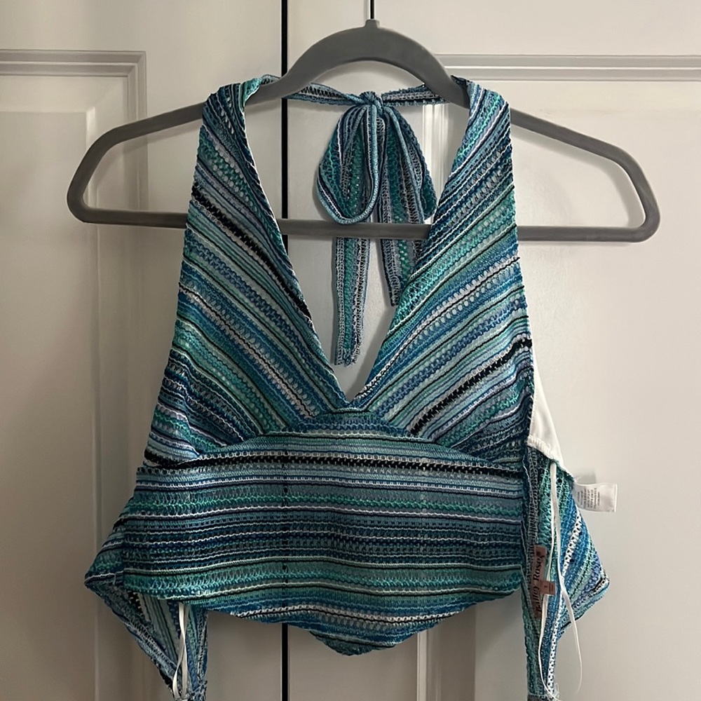 Blue Halter Summer Crop Top